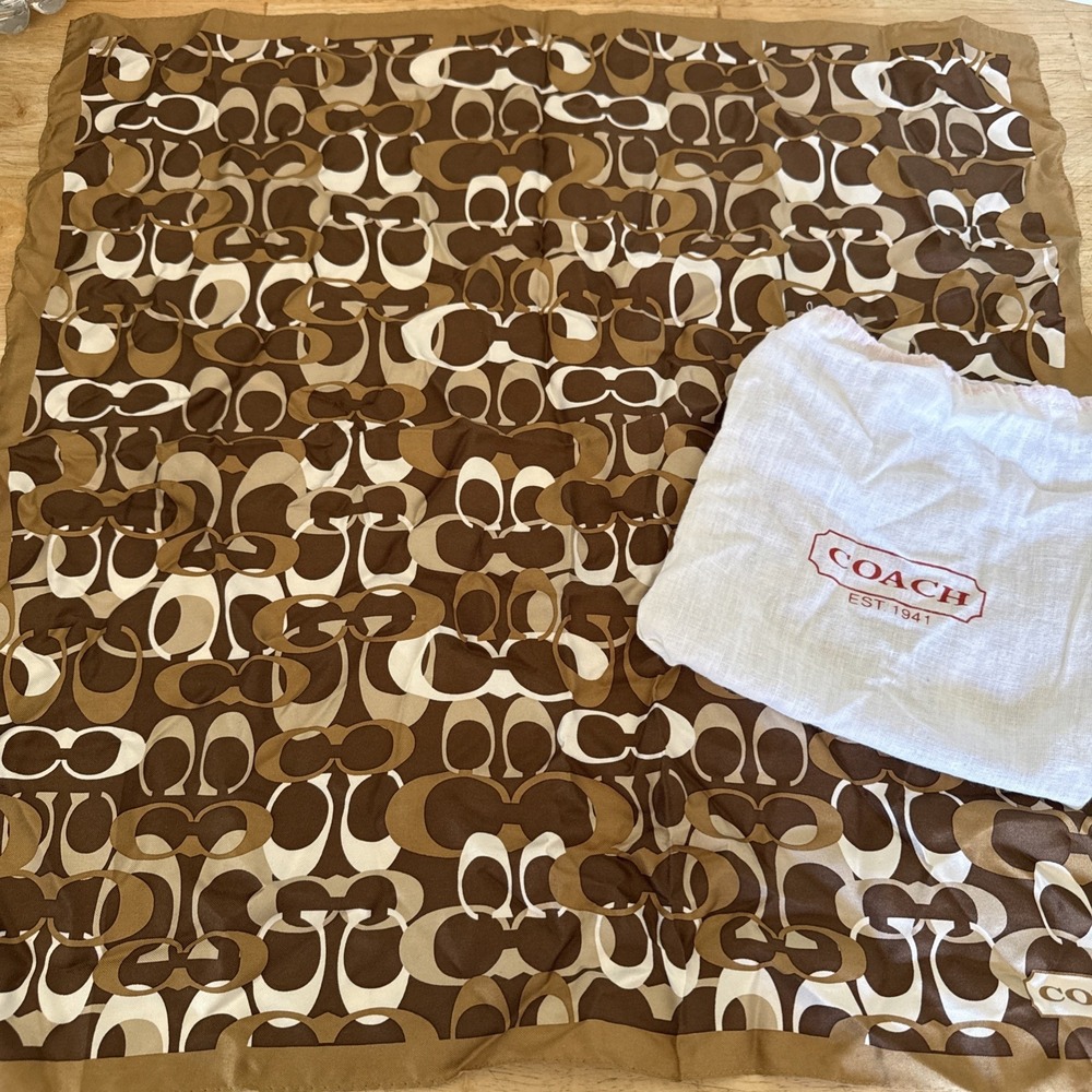 NEW Coach Silk Scarf Chelsea Optic C F98197 21" Square Brown - Picture 1 of 15